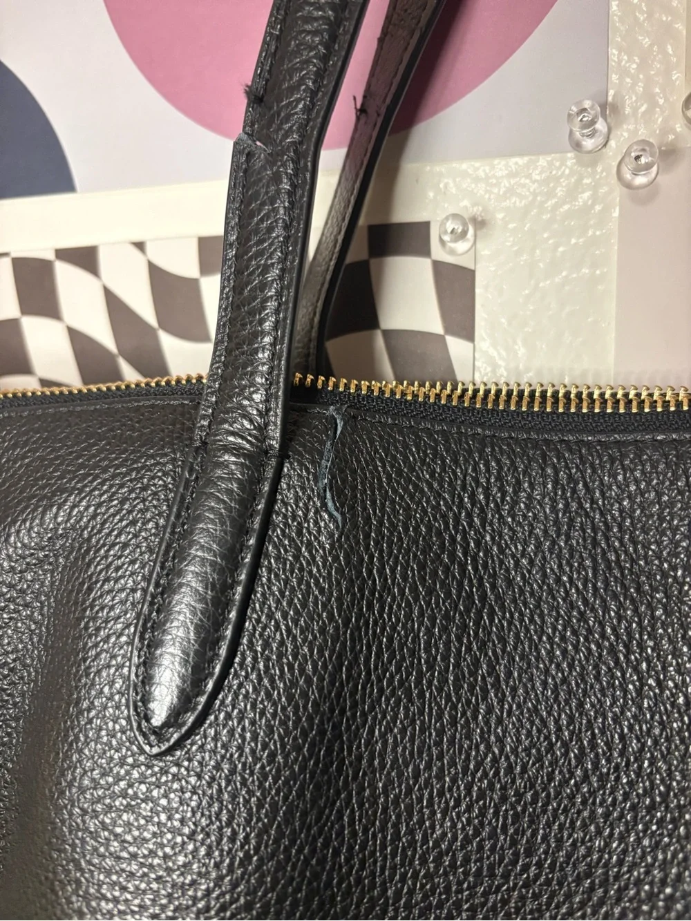Coach Black Pebbled Leather Shoulder Tote with Gold Accents